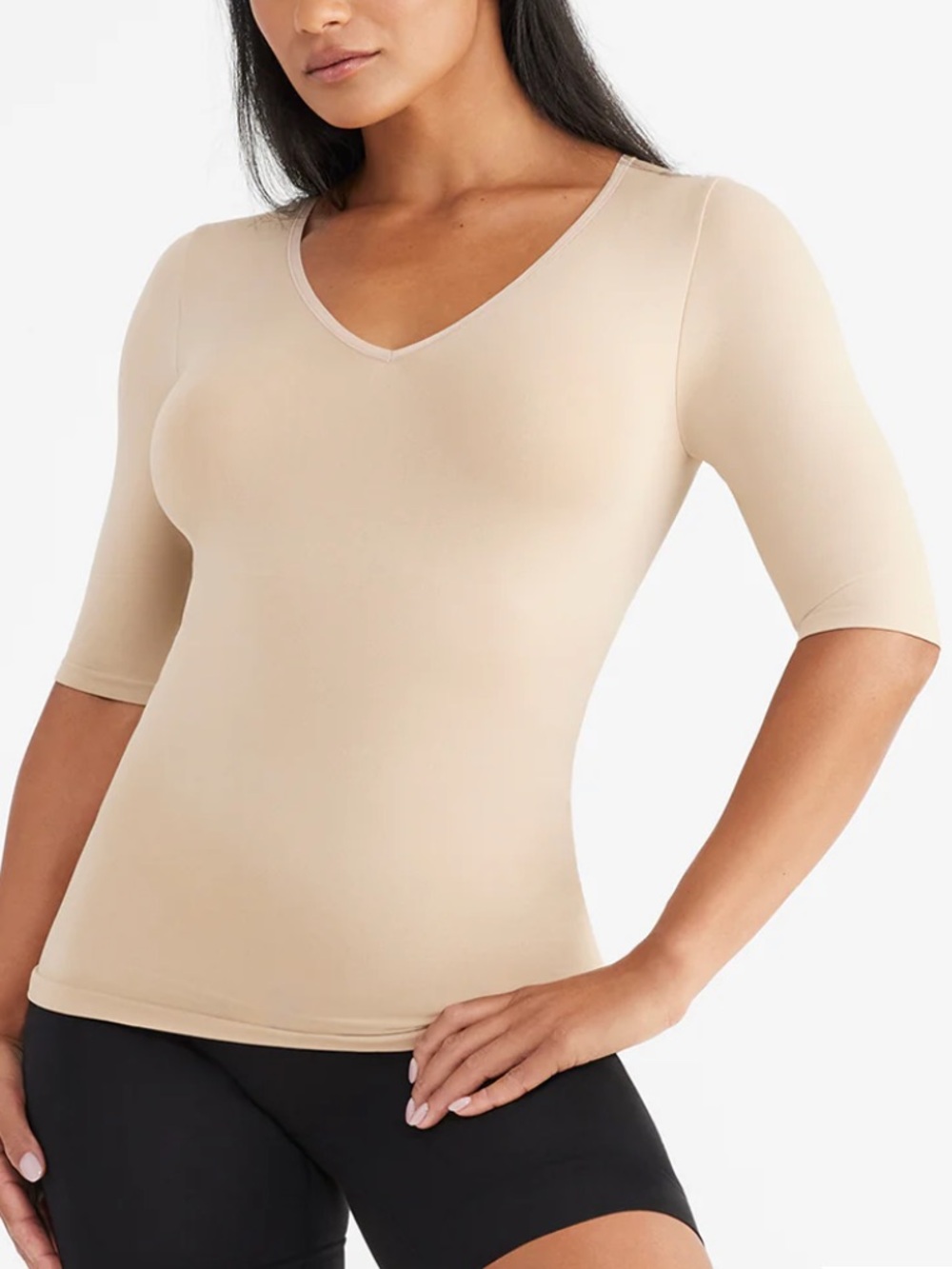 NIP Yummie Willow tan v-neck shaping t-shirt L/XL
